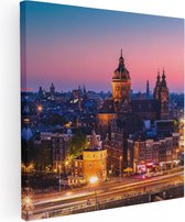 Artaza Canvas Schilderij Amsterdam Skyline Bij Zonsondergang  - 50x50 - Foto Op Canvas - Canvas Print