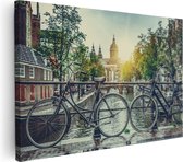 Artaza Canvas Schilderij Amsterdamse Brug Bij Een Gracht Met Zonsondergang - 90x60 - Foto Op Canvas - Canvas Print - Muurdecoratie