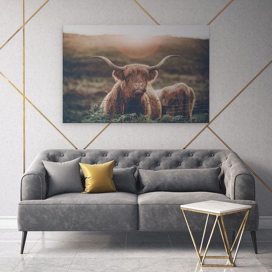 Artaza - Peinture sur toile - Scottish Highlander Cow In The Sun - 120 x 80 - Groot - Photo sur toile - Impression sur toile