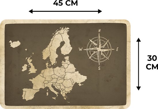 Set de table - Kaart Europa - Vintage - Boussole - 45x30 cm - 6 pièces