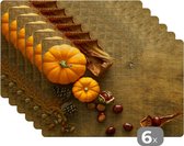 Placemat - Placemats kunststof - Pompoen - Herfst decoratie - Herfstdecoratie - Kastanje - 45x30 cm - 6 stuks - Hittebestendig - Anti-Slip - Onderlegger - Afneembaar