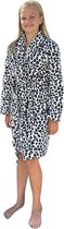 Kinderbadjas panter print zwart/wit – 100% flanel fleece – badjas kind luipaard – Badrock kindermodel – fleecebadjas kind - S (5-6 jaar) 110-116