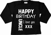 Shirt kind verjaardag oom-zwart-tekst wit-Maat 56