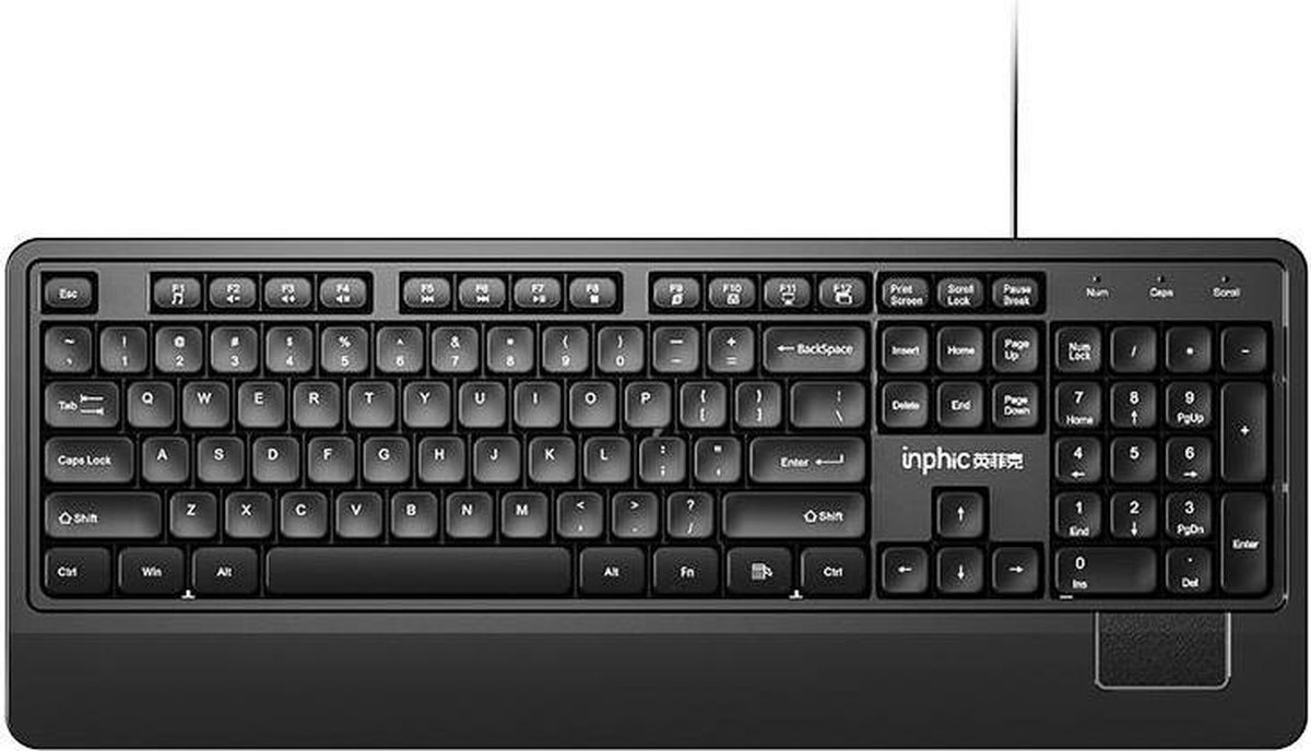 Inphic - bedraad toetsenbord met polssteun - QWERTY - Zwart
