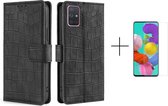 Telefoonhoesje Samsung Galaxy A71 | Hoogwaardig Pu Leren Bookcase | Pasjeshouder | Luxe Uitstraling | Zwart + 1x screenprotector