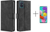 Telefoonhoesje Samsung Galaxy A51 | Hoogwaardig Pu Leren Bookcase | Pasjeshouder | Luxe Uitstraling | Zwart + 1x screenprotector