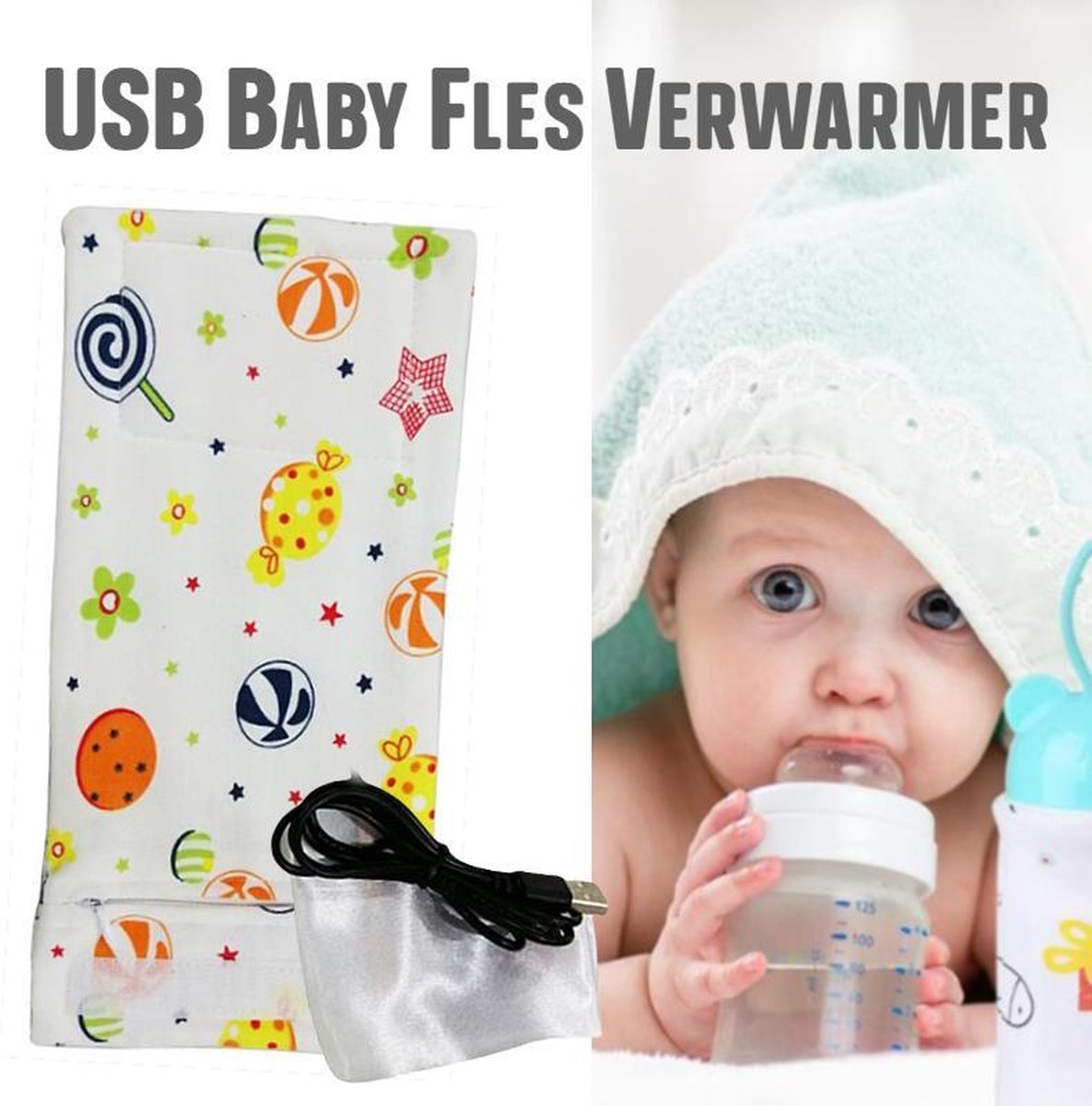 Allernieuwste USB Baby Fles Warmer model Lollie - Heater - Reisaccessoire - Draagbaar - Klittenband - Kleur
