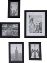 merkloos | 5-delige fotolijst set zwart | wanddecoratie | muurdecoratie | 5 zwarte fotolijstjes in 3 formaten | fotolijst 20 x 25 cm, fotolijst 13 x 18 cm 2x, fotolijst 10 x 15 cm