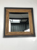 Spiegel rustiek teak met stalen lijst 60 x 60 cm