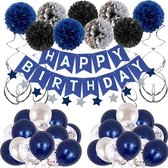 47 delig verjaardagset - Thema: Zwart, Wit, blauw - Versiering voor feestjes, verjaardag - feestdecoratie