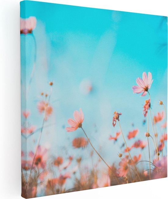 Artaza Canvas Schilderij Paarse Kosmos Bloemen - 70x70 - Foto Op Canvas - Canvas Print