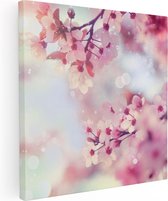 Artaza - Peinture sur toile - Arbre à fleurs rose avec soleil - 70x70 - Photo sur toile - Impression sur toile