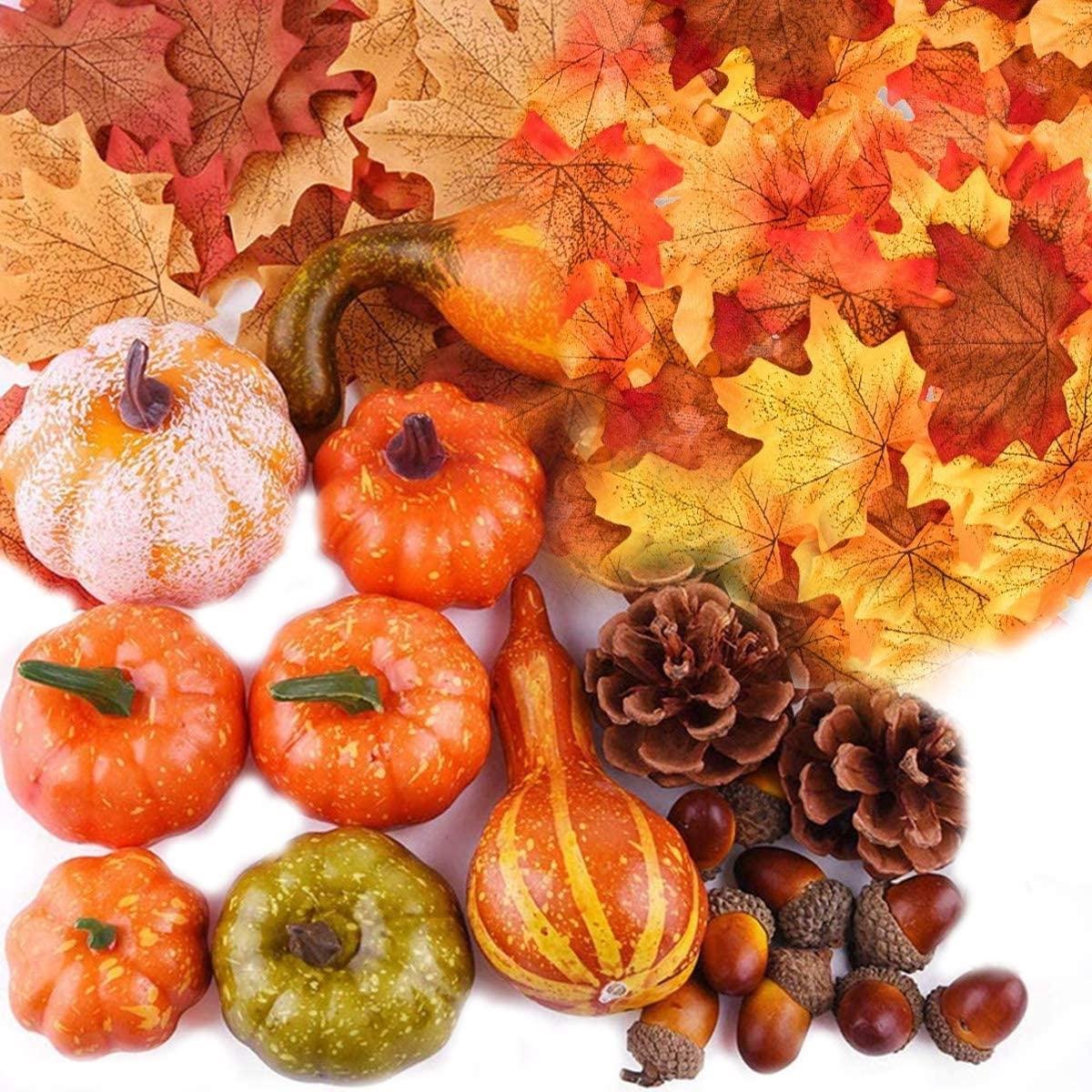 70 Stuks Kunstmatige Pompoenen Set, Mini Kunstmatige Pompoenen Herfst Decoratie, Dennenappels en Eikels, Kunstmatige Pompoendecoratie voor Halloween