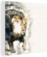 Canvas Schilderij Leeuw - Krant - Kleuren - 90x90 cm - Wanddecoratie