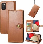 Voor Samsung Galaxy A03s Effen Kleur Lederen Gesp Telefoon Case met Lanyard & Fotolijst & Kaartsleuf & Portemonnee & Stand Functie (Bruin)