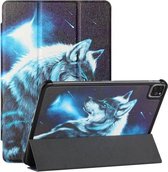 Zijdetextuur Gekleurd tekenpatroon Horizontale flip magnetische PU-lederen hoes met drie opvouwbare houder en slaap- / wekfunctie voor iPad Pro 11 (2018/2020/2021) (Star Wolf)