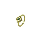 Silventi 9SIL-21530 Zilveren Ring - Dames - Ruit - 8,5 x 8,5 mm  - Groen Agaat - Ster - Maat 52 - Zilver - Gold Plated (Verguld/Goud op Zilver)