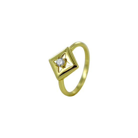 Silventi 9SIL-21529 Zilveren Ring - Dames - Ruit - 8,5 x 8,5 mm - Zirkonia - Ster - Maat 52 - Zilver - Gold Plated (Verguld/Goud op Zilver)