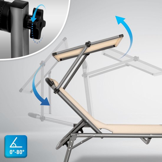 Tillvex - Aluminium ligstoel, Beige opvouwbaar met dak tuinstoel ligbed strandstoel camping