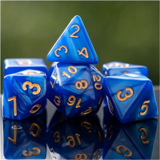Afbeelding van het spel Genvi Dobbelstenen Set blauw met gouden letters