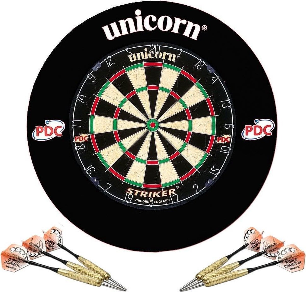Unicorn - PDC Darts Striker Home Dartset - Dartbord - Beschermring - Dartpijlen - Zwart