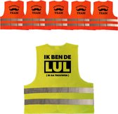 Ensemble de gilets / outfit/ costumes pour hommes EVJF - 1x gilet I am de Lul jaune + 5x gilet d'équipe Bachelorette orange