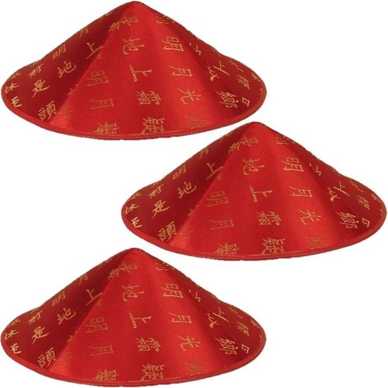 Set de 3x chapeau asiatique/chinois - Rouge - Caractères/lettres dorés -  Chapeaux de... | bol.com