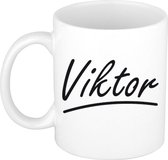 Viktor naam cadeau mok / beker met sierlijke letters - Cadeau collega/ vaderdag/ verjaardag of persoonlijke voornaam mok werknemers