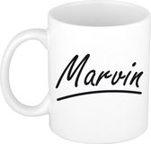 Marvin naam cadeau mok / beker met sierlijke letters - Cadeau collega/ vaderdag/ verjaardag of persoonlijke voornaam mok werknemers