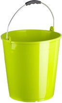 Set van 5x stuks lime groene schoonmaakemmers/huishoudemmers 15 liter 32 x 31 cm - Kunststof emmers met metalen hengsel