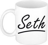 Seth naam cadeau mok / beker met sierlijke letters - Cadeau collega/ vaderdag/ verjaardag of persoonlijke voornaam mok werknemers