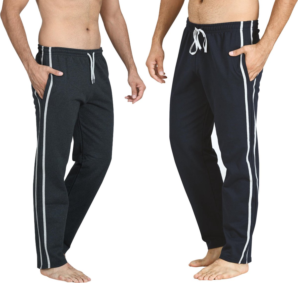 Pierre Calvini - Joggingbroek Heren - 2 Pack - Navy Antraciet - M - Pyjama Heren - Joggingbroek Heren Rechte Pijp - Trainingsbroek Heren - Huispak Heren