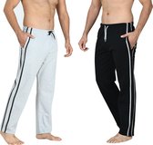 Pierre Calvini - Pantalons de survêtement Homme - Pyjama Homme Adultes - Lot de 2 - Zwart/ Grijs - XXL