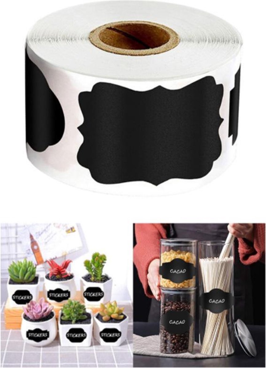 DW4Trading Zwarte Krijtbord Etiketten 1 - Stickerrol - 5x3 cm - 500 Stuks