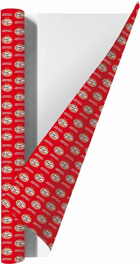 Roze kaftpapier met herhalend PSV-logo en tekst 'Eendracht Maakt Macht'.