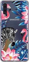 Samsung Galaxy A50 Telefoonhoesje - Transparant Siliconenhoesje - Flexibel - Met Dierenprint - Zebra & Flamingo