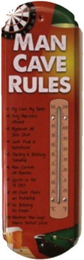 Man Cave Rules Metal Thermometer - 44 x 14 cm | bol