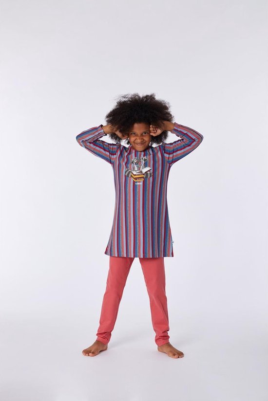 Woody pyjama meisjes/dames - multicolor gestreept - wasbeer - 212-1-BLB-S/904