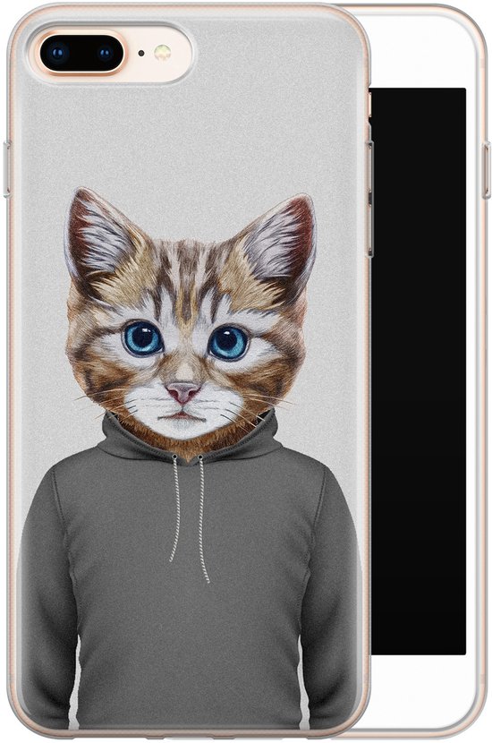 iPhone 8 Plus/ 7 Plus - Tête de chat | Étui | Étui en Siliconen TPU | Couverture arrière transparente