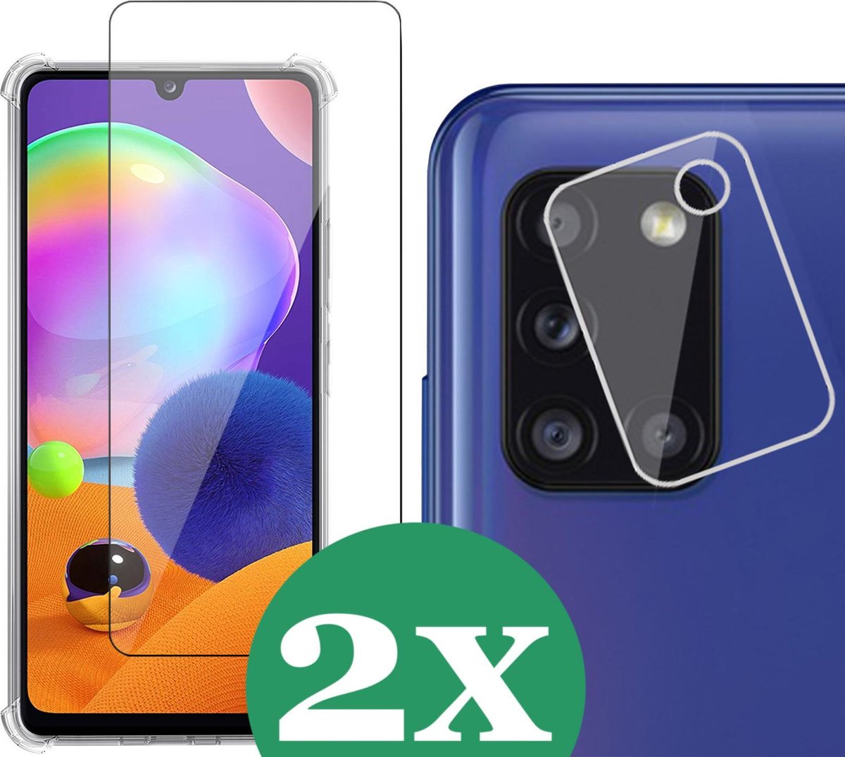 2x Screenprotector geschikt voor Samsung Galaxy A31 - 2x Camera Screen Protector Glas