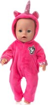 Poppenkleding - Roze eenhoorn onesie voor poppen tot 43 cm geschikt voor o.a. Baby Born