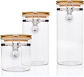 Klarstein Voorraadpot -  set van 3 - 550 ml, 900 ml en 1250 ml - glas met bamboe deksel - metalen sluiting - luchtdicht en smaakneutraal