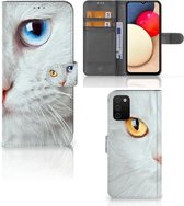 GSM Hoesje Geschikt voor Samsung Galaxy A03s Bookcover Case Witte Kat