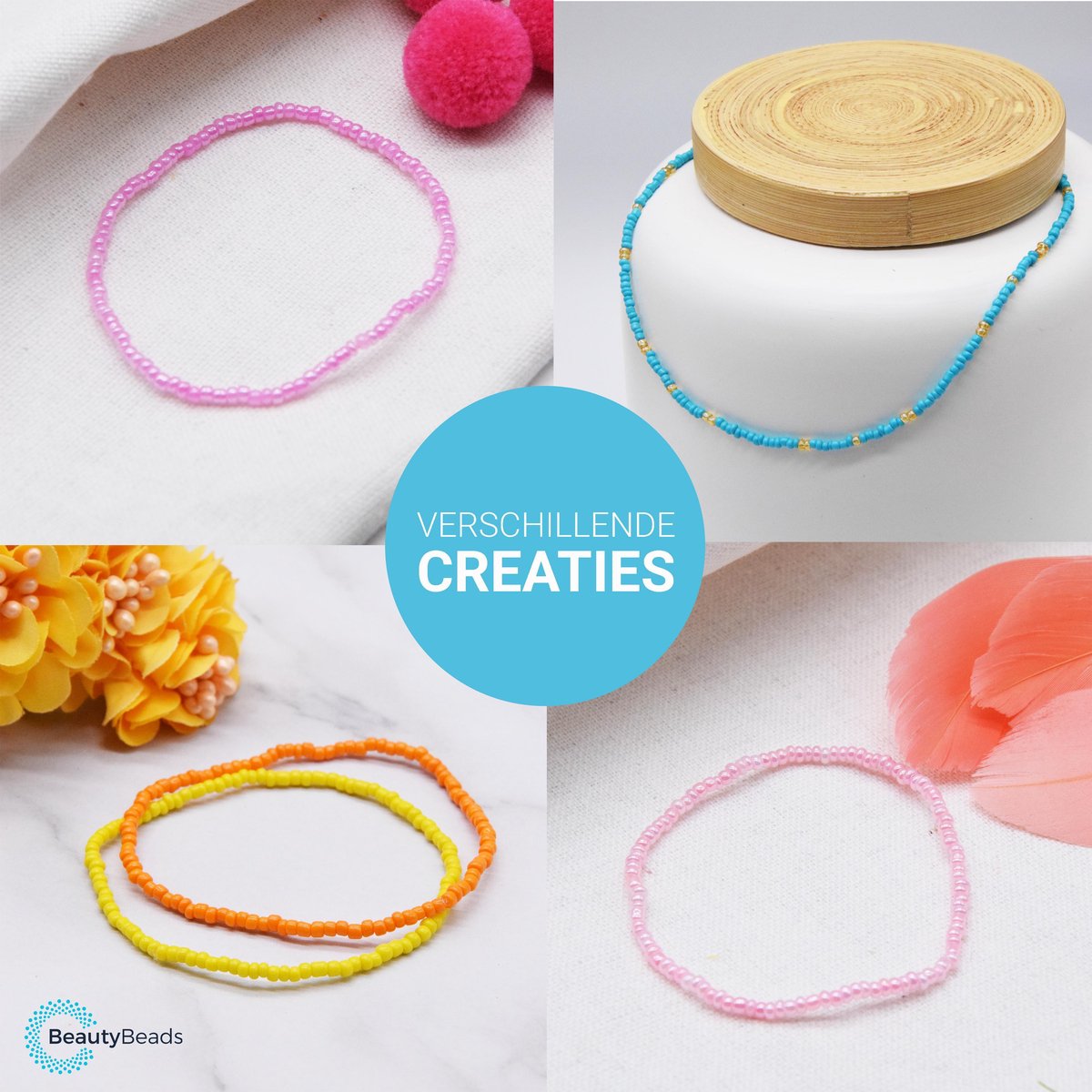 BeautyBeads BB107-3mm – Knutselen en Sieraden Maken – Knutsel Sieradenpakket met 12000 Glaskralen – Uitgebreide 24-Kleurige Glaszaad Hobbypakket – 3mm Kralen — afbeelding 4