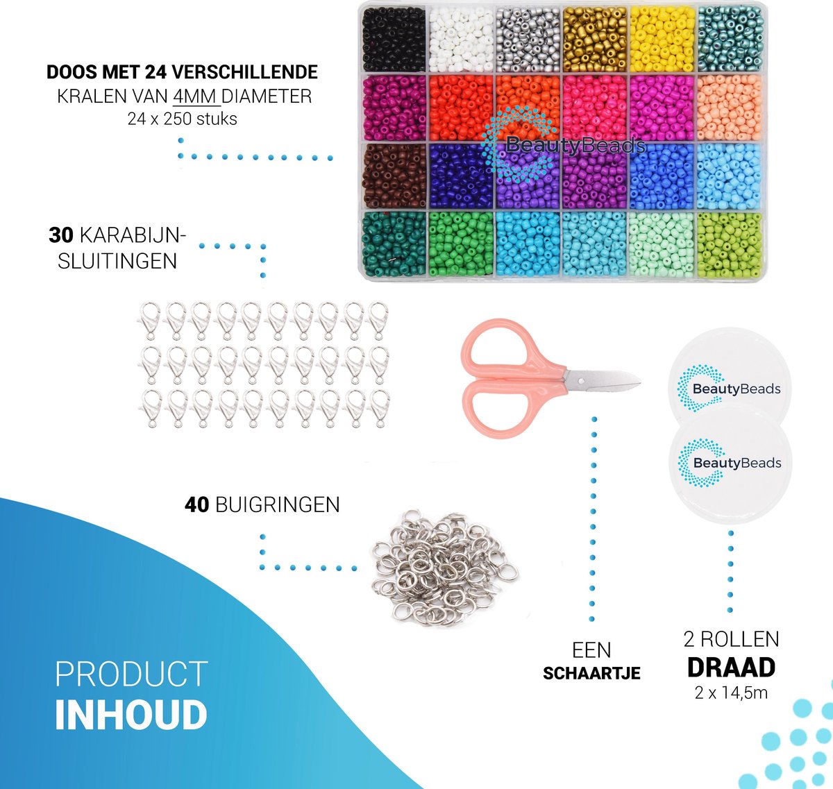BeautyBeads BB107-4mm – Knutselen en Sieraden Maken – Knutsel Sieradenpakket met 6000 Glaskralen – Uitgebreide 24-Kleurige Glaszaad Hobbypakket – 4mm Kralen — afbeelding 7
