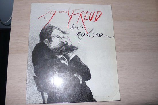Une illustration en noir et blanc de Sigmund Freud, dessinée à la plume. Il est assis sur une chaise, sa main sur son visage. Le titre 'Sigmund Freud' est en haut.