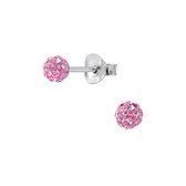 Joy|S - Zilveren 4 mm petit rond oorbellen - balletje - kristal roze