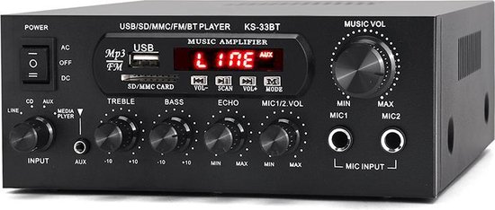 NÖRDIC KS-33BT Digitale audio versterker - Bluetooth 5.0 - Karaoke - 60W -  Met USB - Zwart | bol