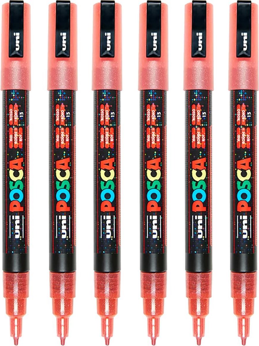Afbeelding van product Posca Stiften PC-3M Fine Tip - verfstiften - Glitter rood - 6 stuks