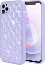 iPhone 12 Luxe Diamanten Back Cover Hoesje - Siliconen - Diamantpatroon - Back Cover - Apple iPhone 12 - Paars